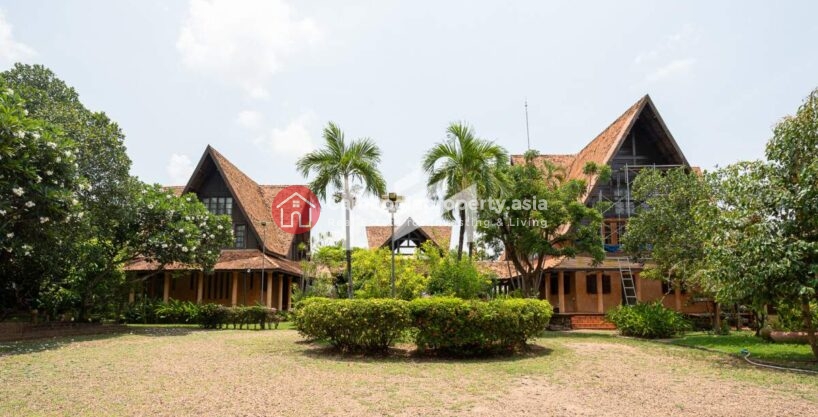 Khmer-Style 7-Bedroom Riverfront Villa for Sale in Chbar Ampov, Phnom Penh