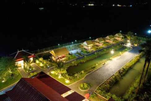 Resort for Sale in Kampot – 6,200sqm Land, Bungalows, Restauran Night View