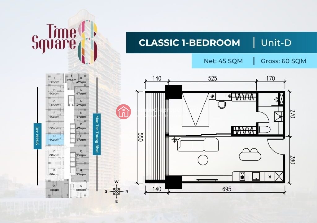 1 Bedroom Condo For Sale – Time Square 8 Condominium Type D