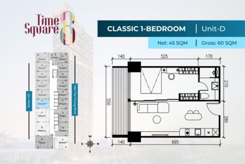 1 Bedroom Condo For Sale – Time Square 8 Condominium Type D