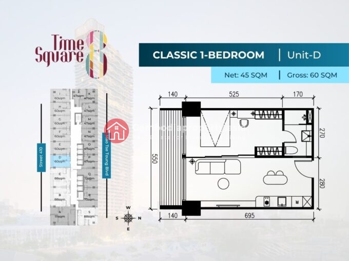 1 Bedroom Condo For Sale – Time Square 8 Condominium | Near Russian Market, Phnom Penh