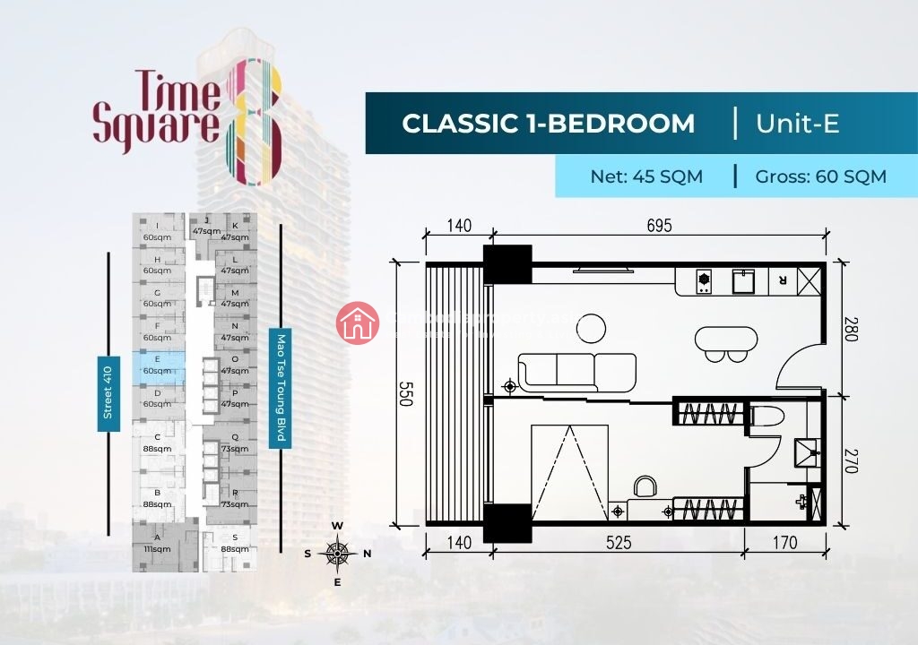 1 Bedroom Condo For Sale – Time Square 8 Condominium Type E