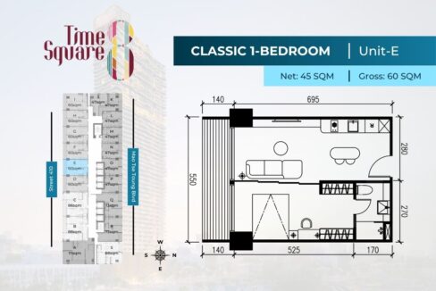 1 Bedroom Condo For Sale – Time Square 8 Condominium Type E