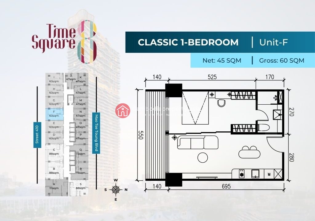 1 Bedroom Condo For Sale – Time Square 8 Condominium Type F
