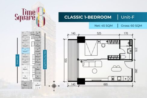 1 Bedroom Condo For Sale – Time Square 8 Condominium Type F
