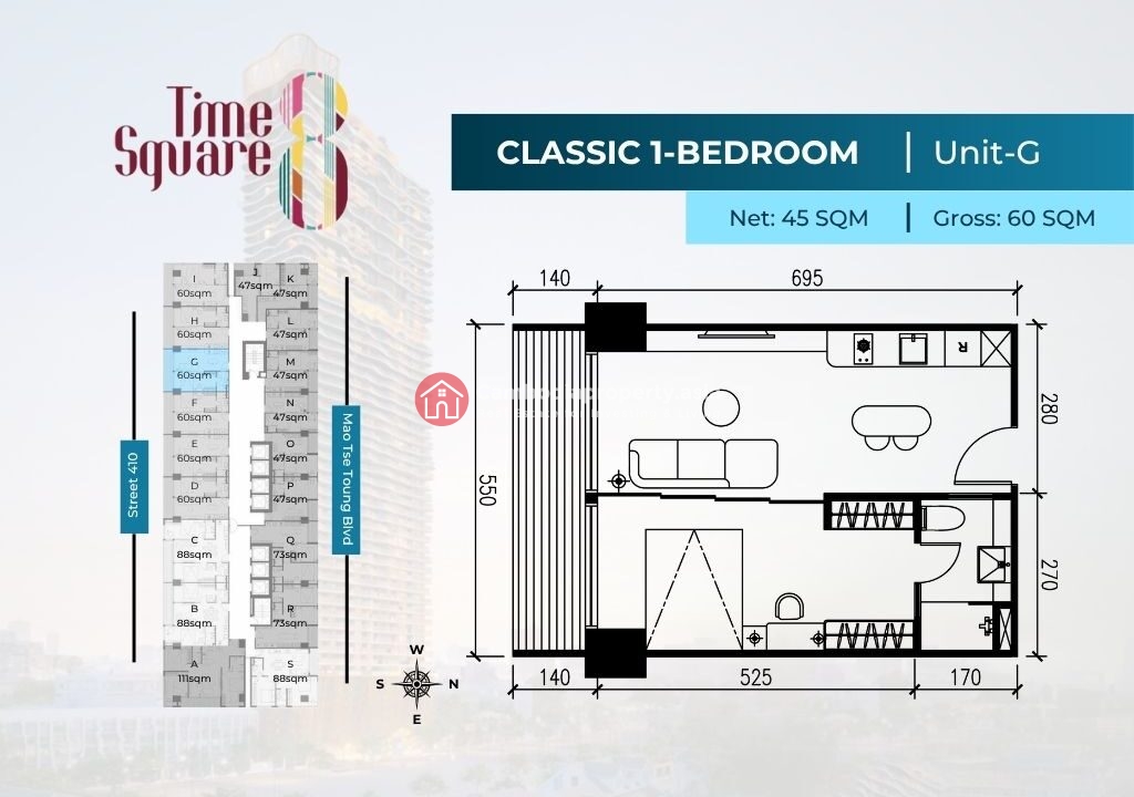 1 Bedroom Condo For Sale – Time Square 8 Condominium Type G
