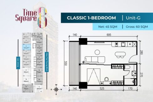 1 Bedroom Condo For Sale – Time Square 8 Condominium Type G