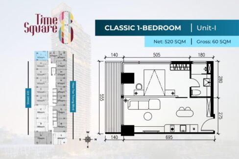 1 Bedroom Condo For Sale – Time Square 8 Condominium Type I