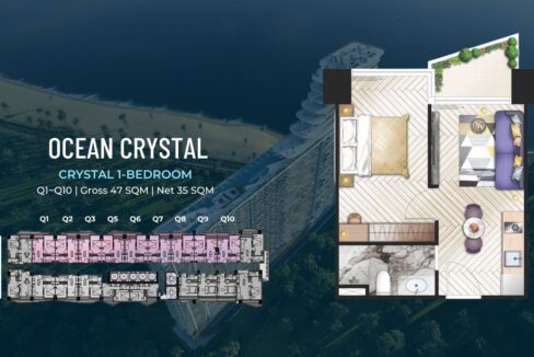 Crystal 1 Bed (47 sqm) – Ocean Crystal Tower, Otres Beach Layout