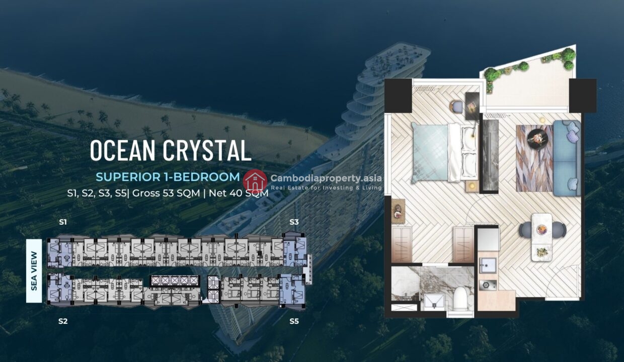 Superior 1 Bed (53 sqm) – Ocean Crystal Tower, Otres Beach Layout