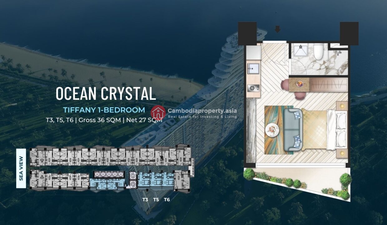 Tiffany 1 Bed Condo – Ocean Crystal Tower Otres Beach Layout2