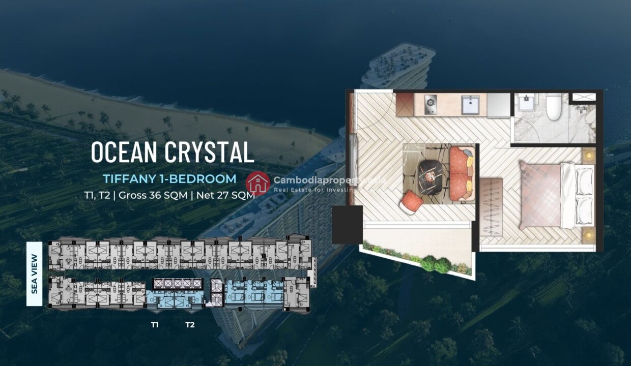 Tiffany 1 Bed Condo – Ocean Crystal Tower Otres Beach Room Layout